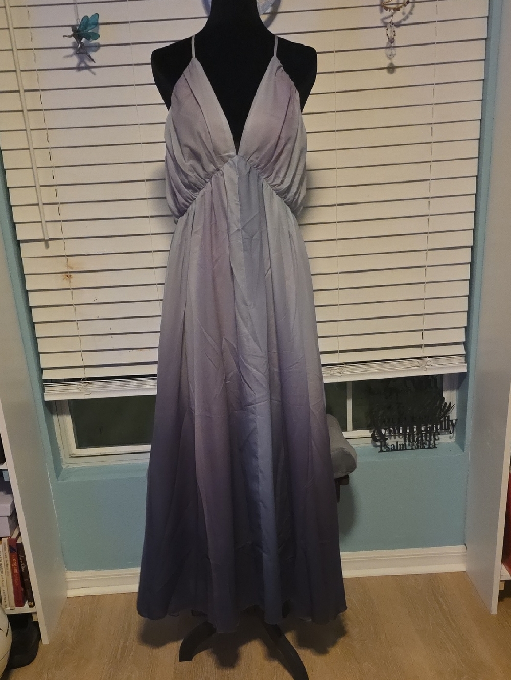 Spaghetti-Strap Ombre Maxi Dress in Lavender to Gray